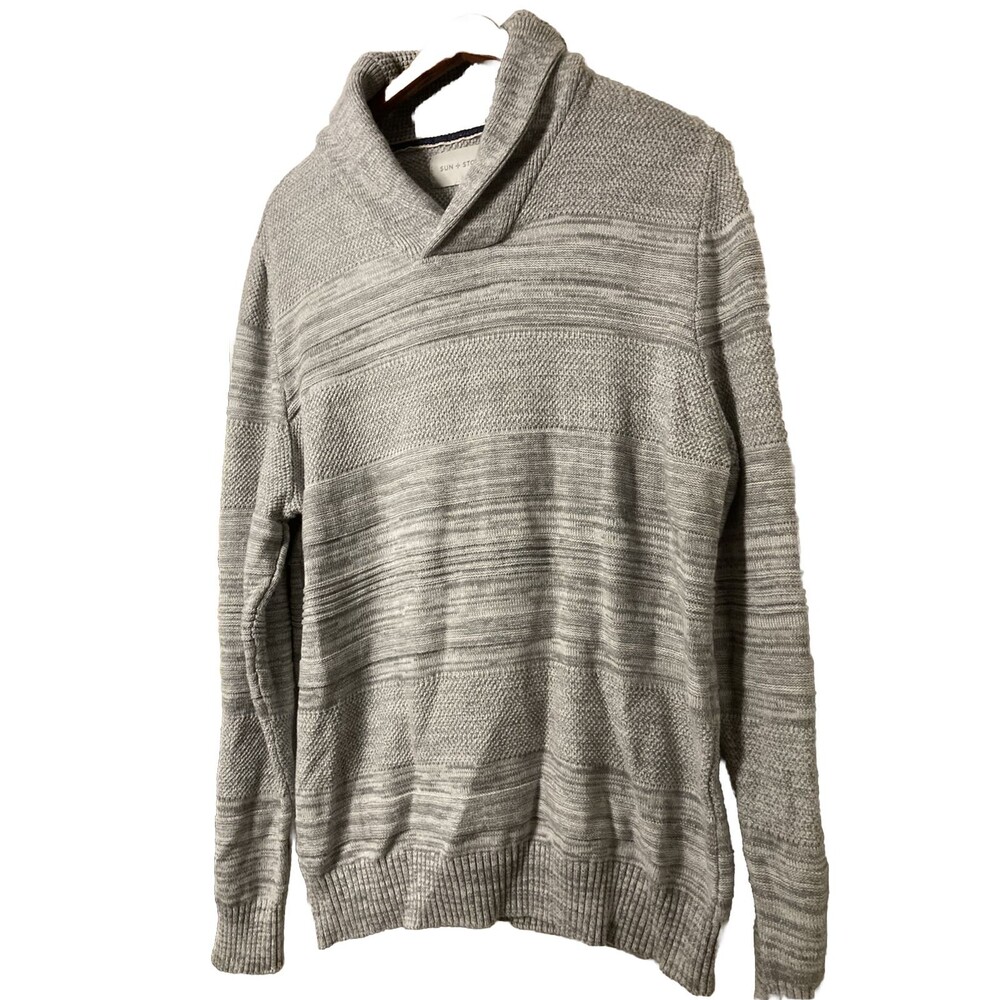 Sun & Stone M Sz XXL Fisherman Pullover Collard sweater Gray Grandpacore Coastal